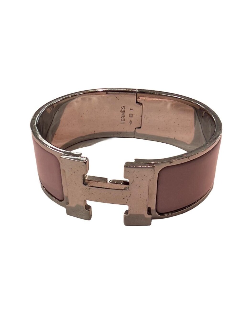 Hermes Clic Clac GM Pink Silver Stainless Steel Bracelet